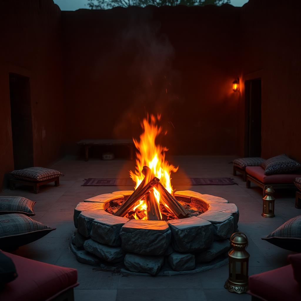 Bonfire evening under the stars at Sariska Tiger Lodge